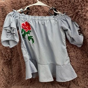 Kidpik off the shoulder striped kids shirt